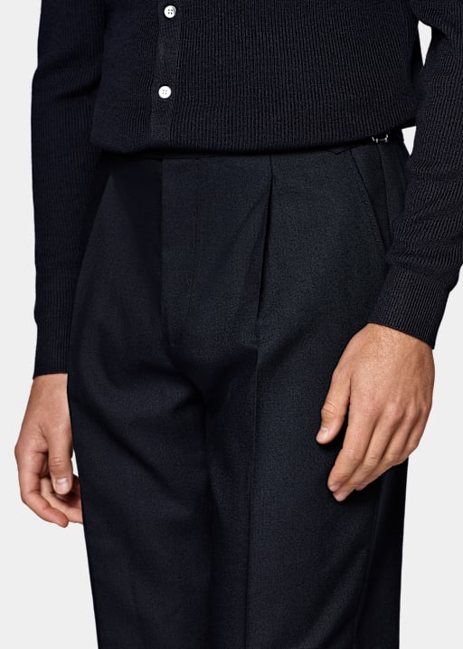 Navy Wide Leg Tapered Suit Trousers