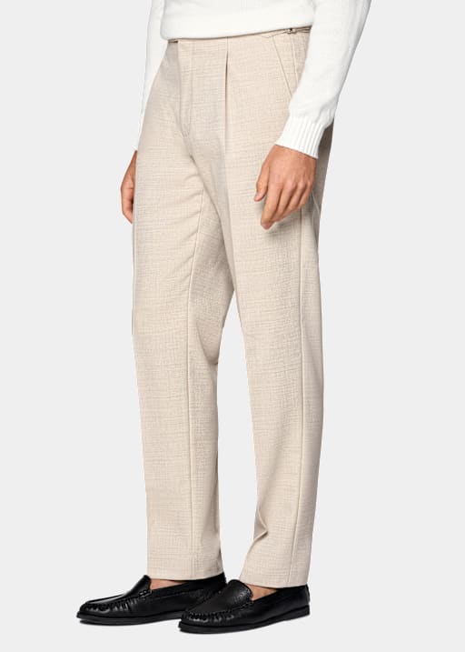 Sand Wide Leg Tapered Suit Trousers