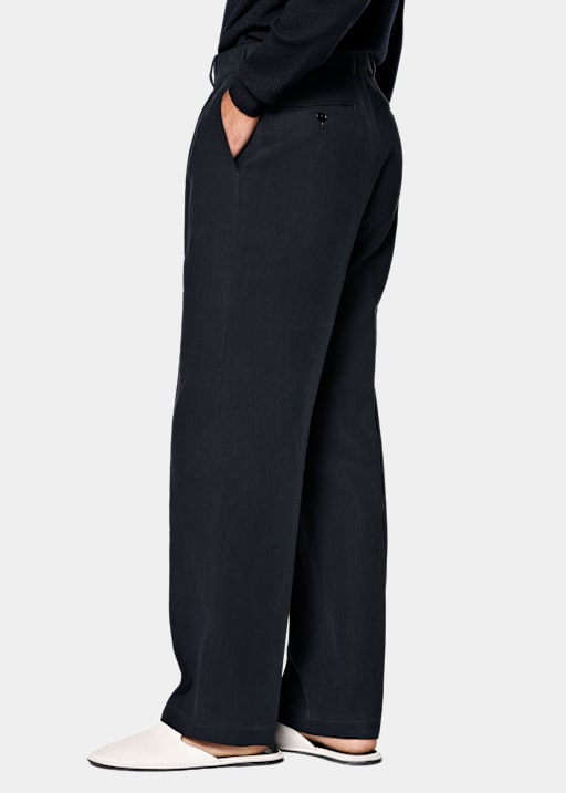 Navy Wide Leg Straight Suit Trousers
