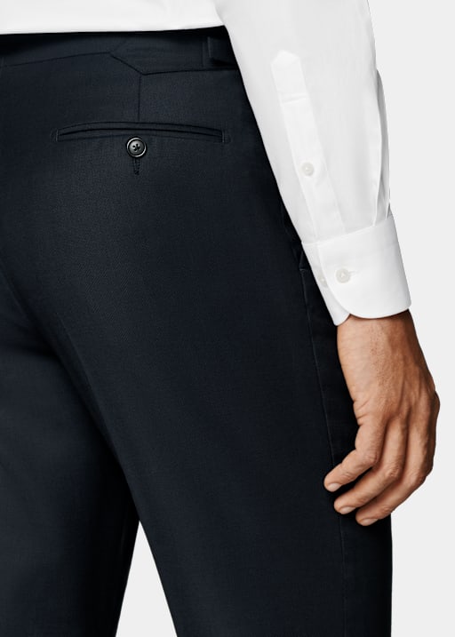 Pantalones de traje azul marino ojo de perdiz Slim Leg Straight