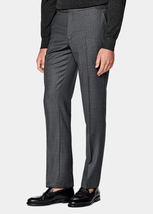 Dark Grey Bird's Eye Slim Leg Straight Suit Trousers