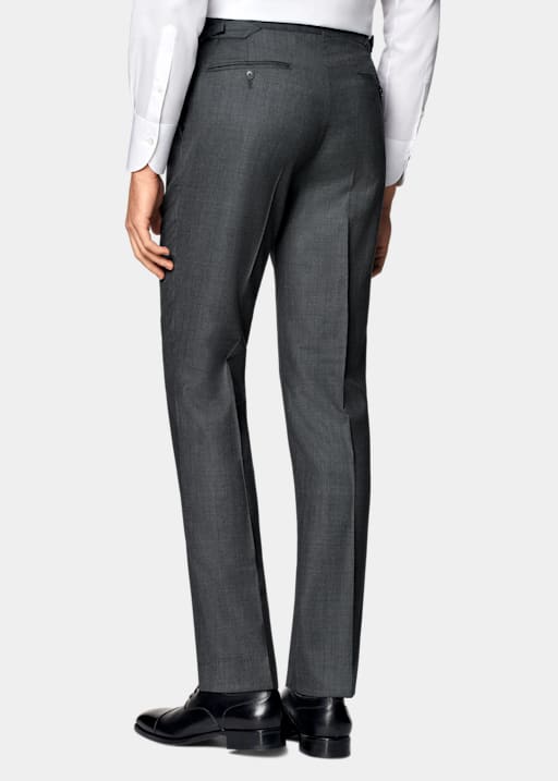 Dark Grey Bird's Eye Slim Leg Straight Brescia Suit Trousers