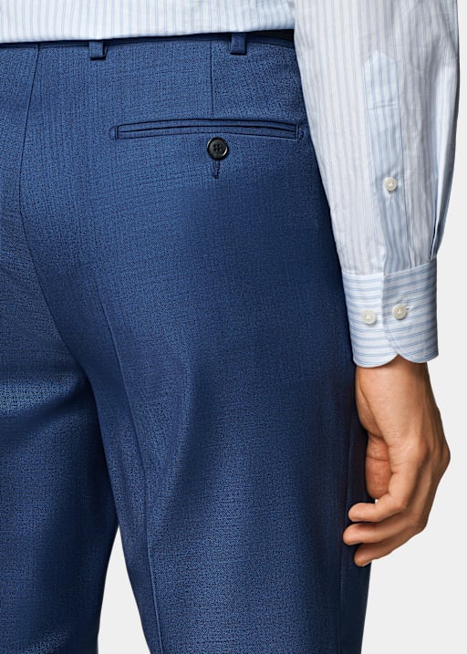 Mid Blue Slim Leg Straight Suit Trousers