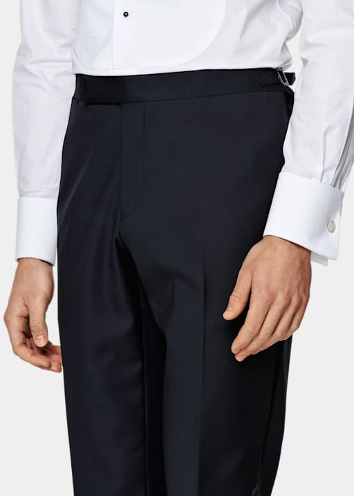  Navy Slim Leg Straight Brescia Tuxedo Pants