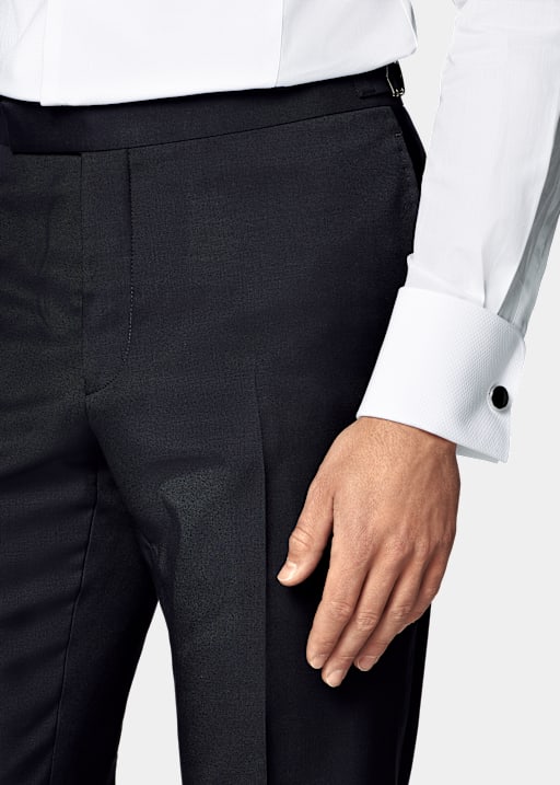 Navy Slim Leg Straight Tuxedo Trousers