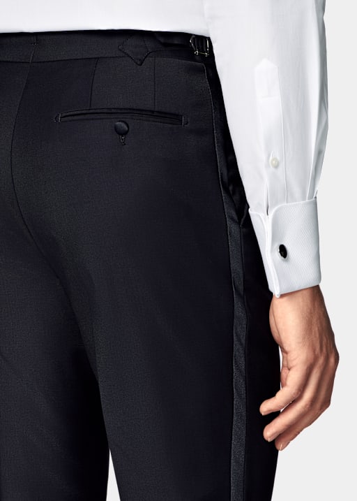 Navy Slim Leg Straight Tuxedo Trousers