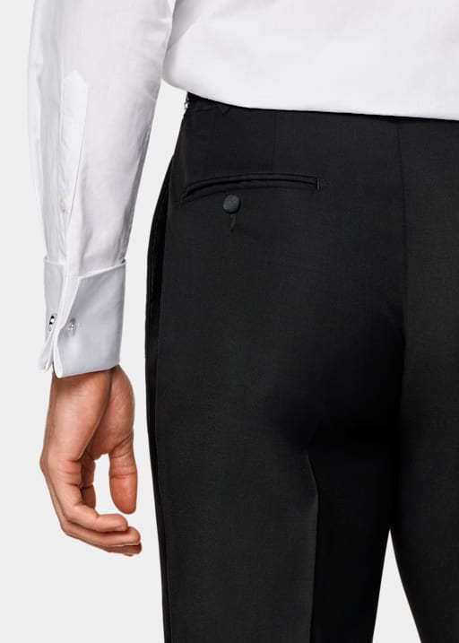 Black Slim Leg Straight Tuxedo Trousers