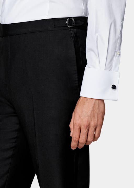 Black Slim Leg Straight Tuxedo Trousers