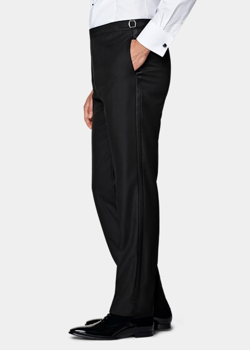 Black Slim Leg Straight Tuxedo Trousers