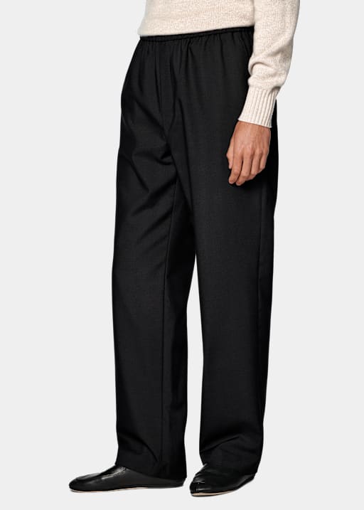 Black Wide Leg Straight Trousers