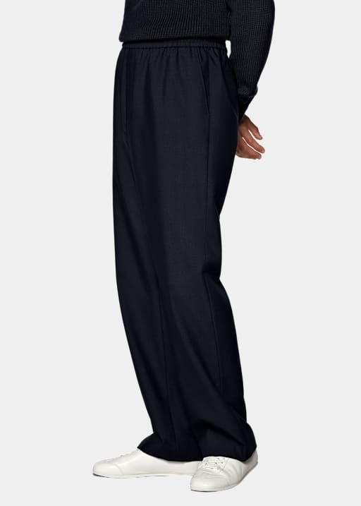 Navy Wide Leg Straight Trousers