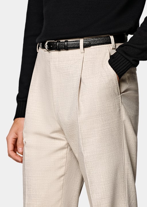 Sand Wide Leg Straight Trousers