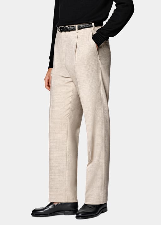 Sand Wide Leg Straight Trousers