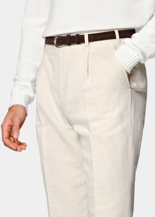 Sand Wide Leg Tapered Trousers