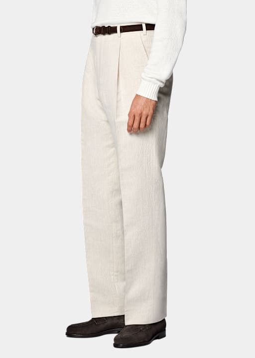 Sand Wide Leg Straight Trousers