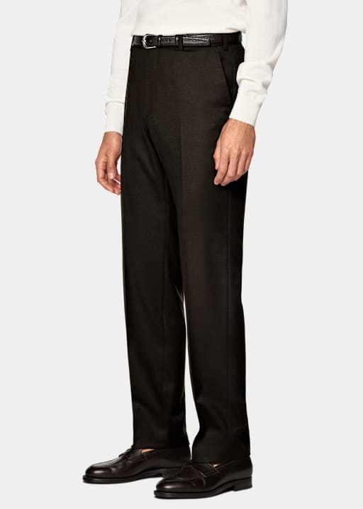 Dark Brown Straight Leg Suit Trousers