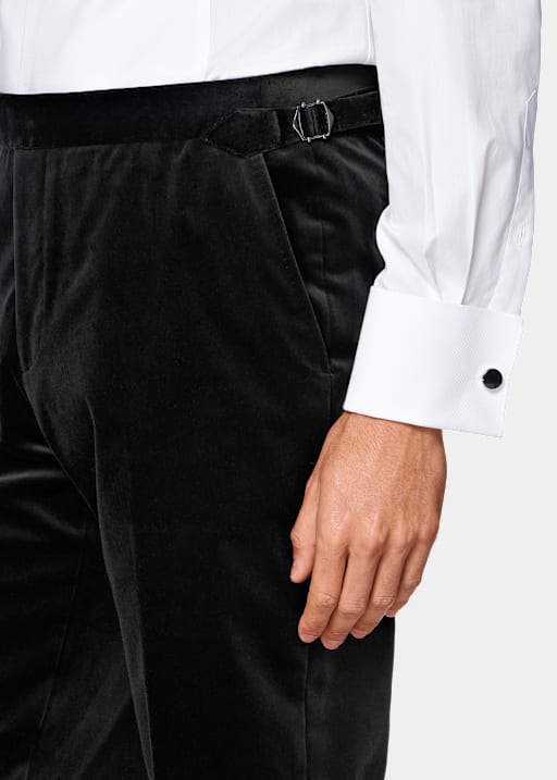 Black Straight Leg Tuxedo Trousers