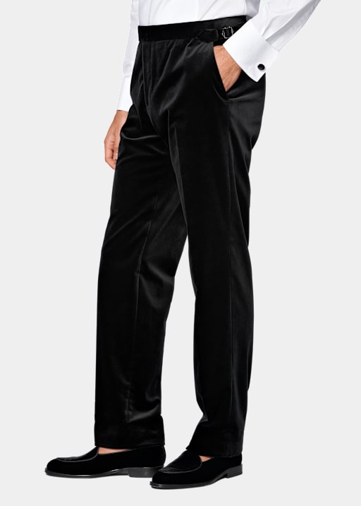 Black Straight Leg Tuxedo Trousers