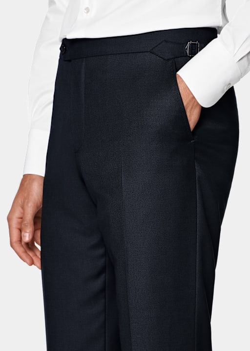 Pantal&oacute;n de traje straight leg azul marino ojo de perdiz