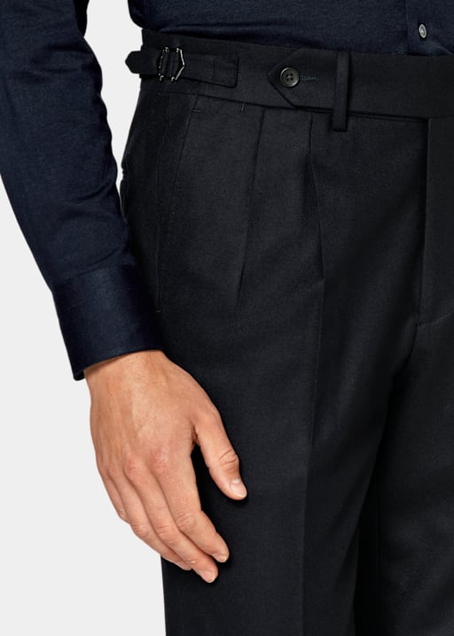 Navy Pleated Braddon Trousers