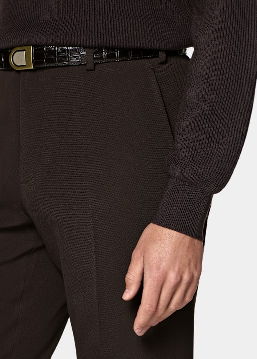 Dark Brown Straight Leg Suit Trousers