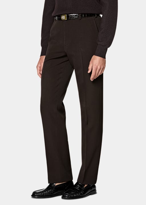 Dark Brown Straight Leg Suit Trousers