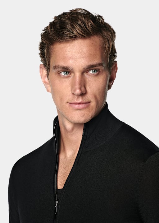 Black Merino Zip Cardigan