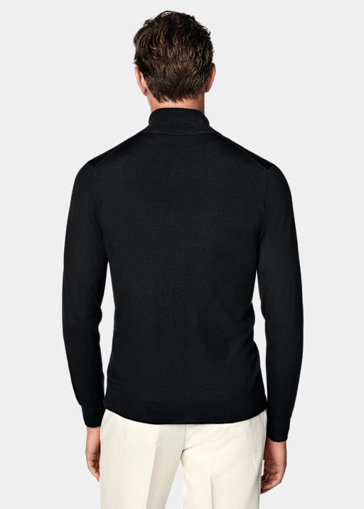 Black Merino Zip Cardigan
