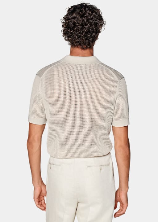 Sand Crochet Buttonless Polo Shirt 