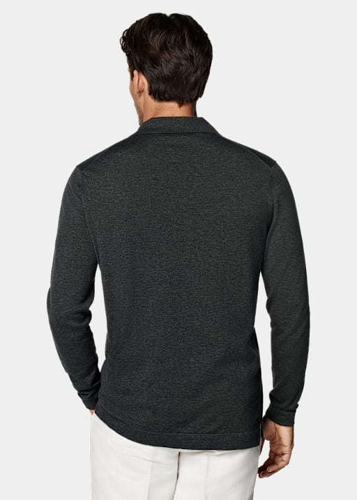 Cárdigan polo gris oscuro de manga larga