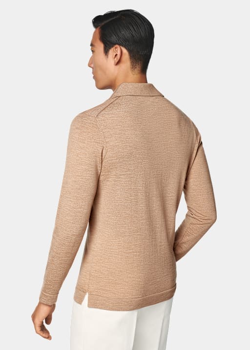 Cárdigan polo marrón intermedio de manga larga merino