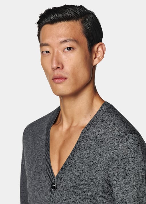 Grey V-Neck Cardigan