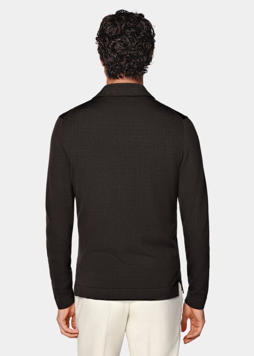 Dark Brown Long Sleeve Polo Cardigan