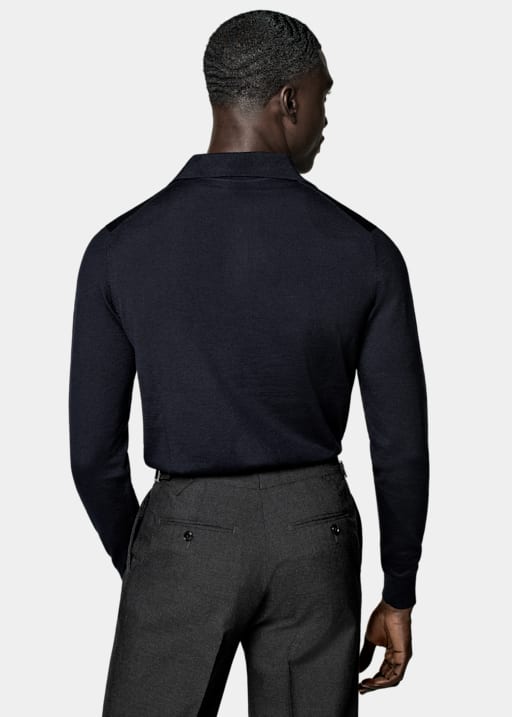 Navy Long Sleeve Polo Shirt 