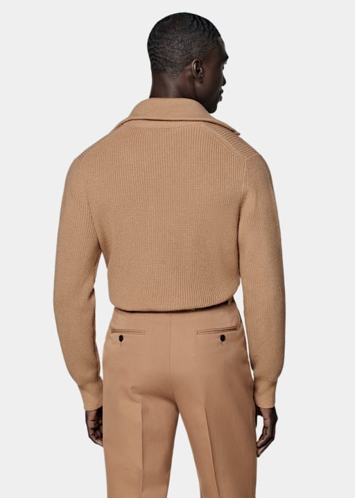 Mid Brown Ribbed Half Zip