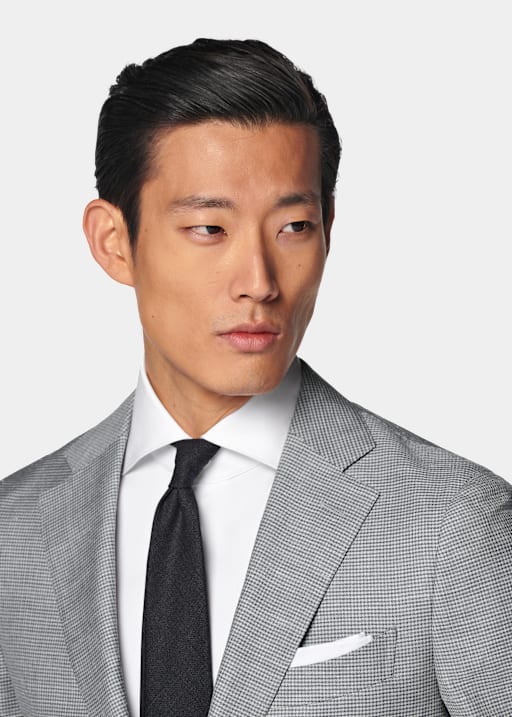Light Grey Houndstooth Tailored Fit Havana Suit
