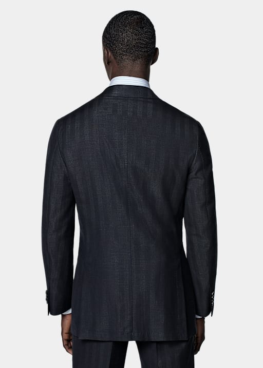 Navy Herringbone Tailored Fit Havana Suit