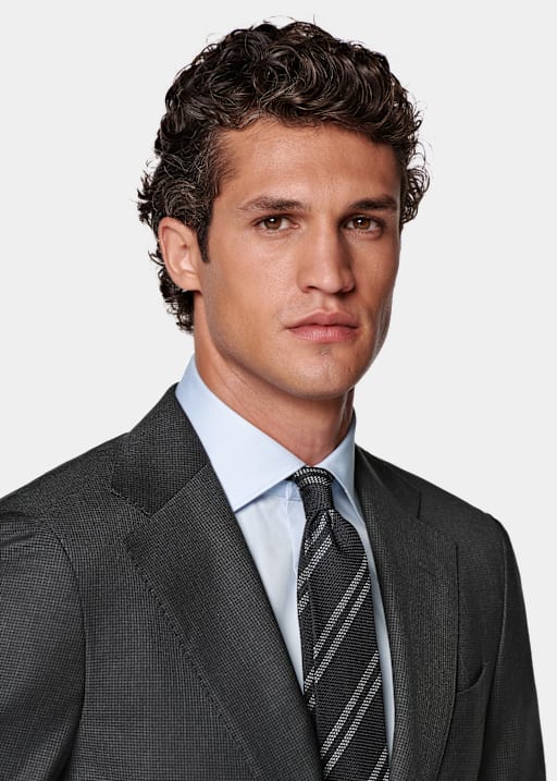 Dark Grey Houndstooth Tailored Fit Havana Suit