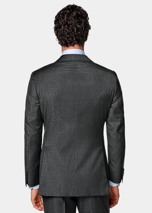 Dark Grey Houndstooth Tailored Fit Havana Suit