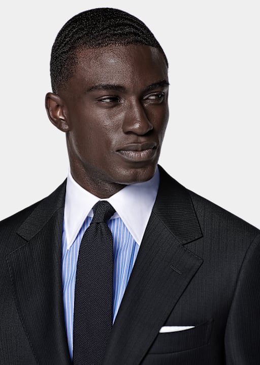 Navy Striped Tailored Fit Milano Suit