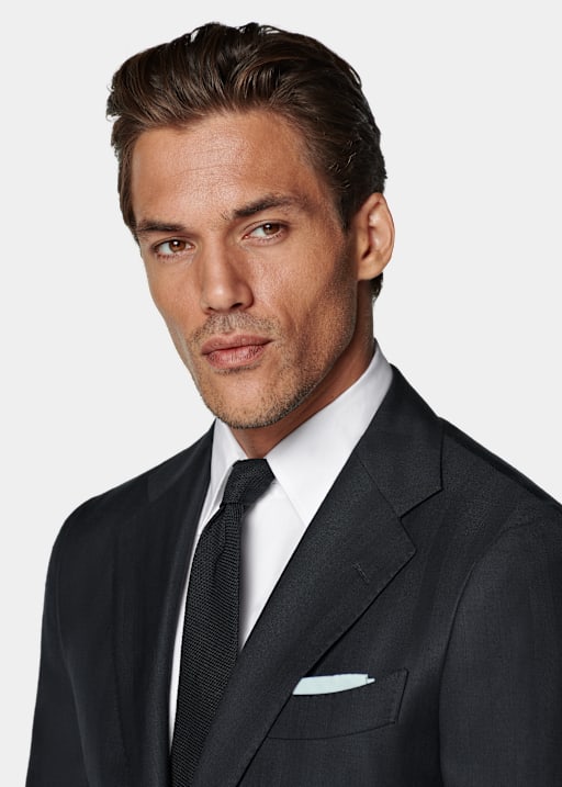 Navy Herringbone Tailored Fit Havana Suit