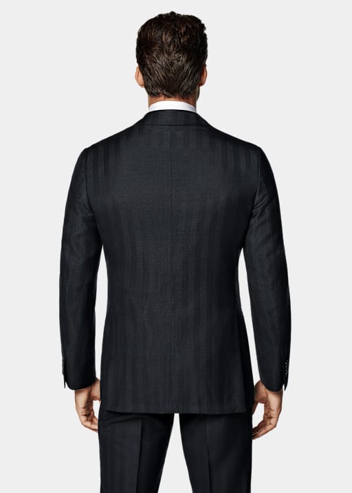 Navy Herringbone Tailored Fit Havana Suit