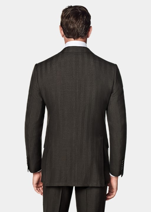 Dark Brown Herringbone Tailored Fit Milano Suit