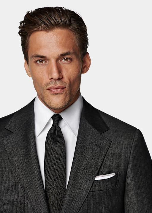 Dark Grey Striped Tailored Fit Milano Suit
