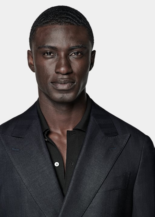 Navy Herringbone Tailored Fit Havana Suit