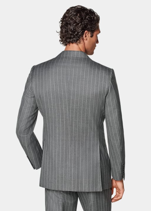 Mid Grey Striped Tailored Fit Milano Suit