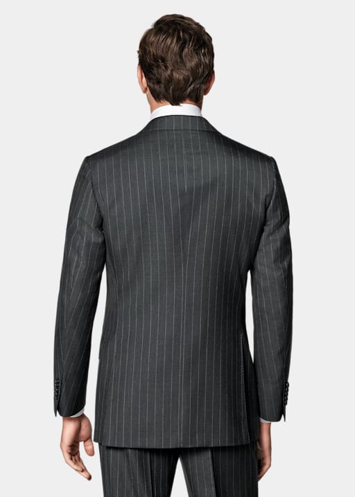 Dark Grey Striped Tailored Fit Milano Suit