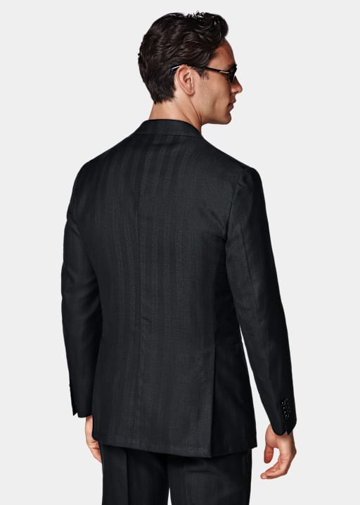 Navy Herringbone Tailored Fit Havana Suit