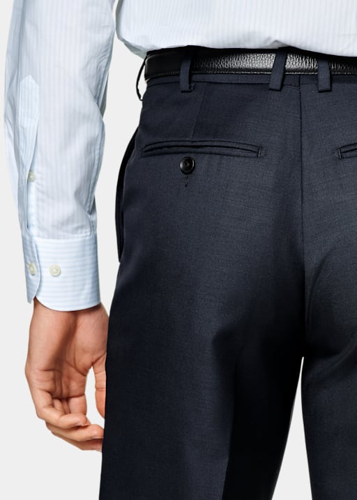  Navy Slim Leg Straight Brescia Suit Pants