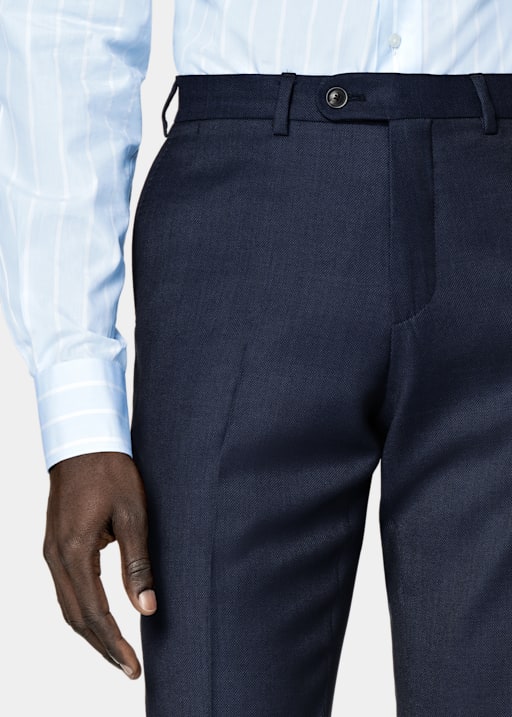 Navy Bird's Eye Slim Leg Straight Brescia Suit Trousers